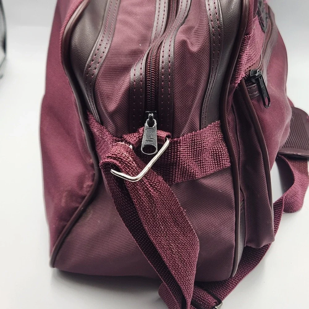 Vintage Pierre Cardin Burgundy Nylon Travel Duffle Gym Bag Made in Korea 15 Inch